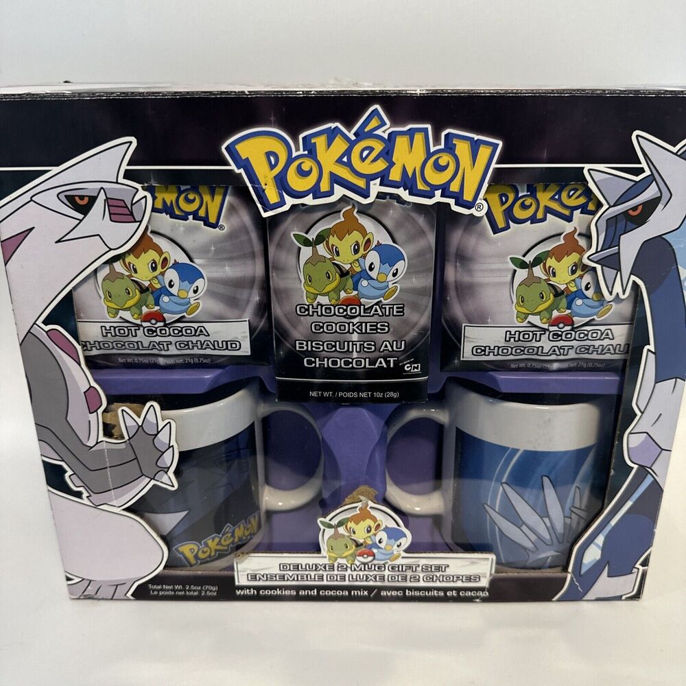 Pokemon Diamond & Pearl 2 Coffee Mug Set w/ cookies & cocoa mix/ Box Damage !!